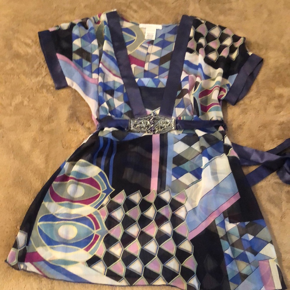 Charlotte Russe Colorful Geometric Top with  Embellished Belt.